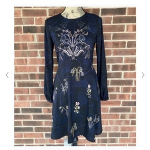 LOFT Navy Blue Floral Print Long Sleeve Dress